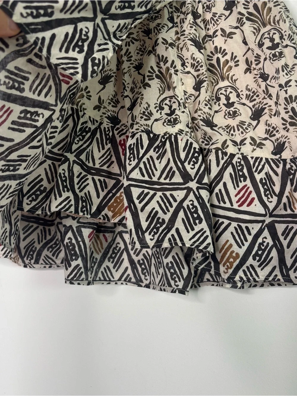 Free People XS Mini Skirt Bohemian Festival Ruffle Cotton Smocked